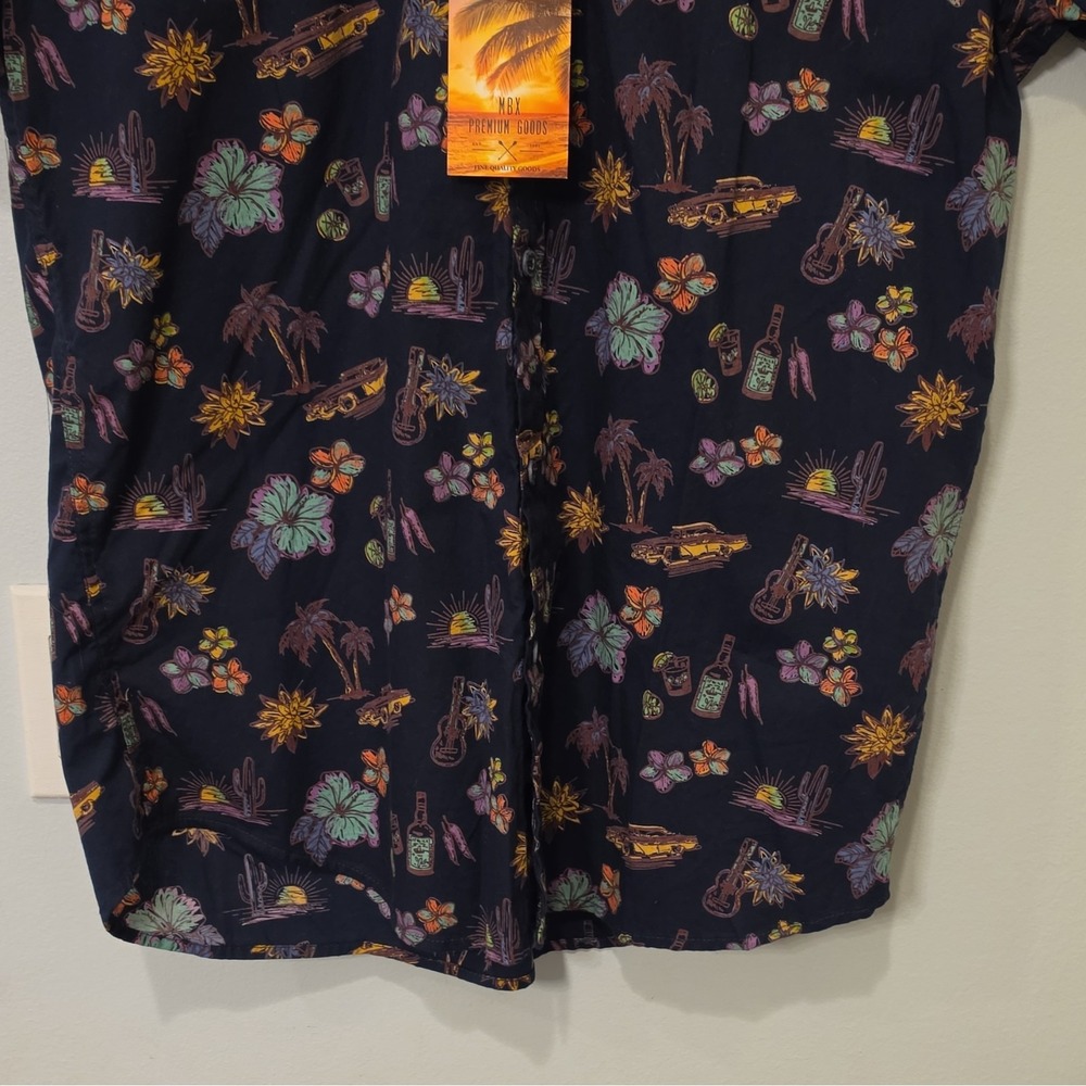 MBX Resort Collection Men's Cotton Button-Up Tropical Floral M Navy #266 - Picture 5 of 9